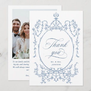 Carte De Remerciements Elégant Victorian Ornate Dusty Blue Mariage Photo