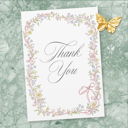 Carte De Remerciements Elegant Victorian Pastel Floral Bow Wedding