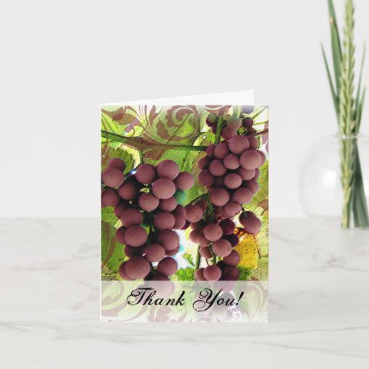 Carte De Remerciements Élégant Vignoble Mariage de raisins pourpre/vert (Devant)