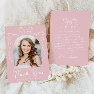 Carte De Remerciements Élégant Vintage Bow Pink Photo Graduation