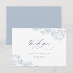 Carte De Remerciements Élégant Vintage Floral Dusty Blue Script Mariage