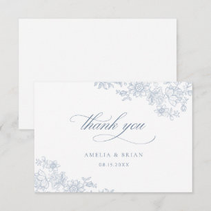 Carte De Remerciements Élégant Vintage Floral Dusty Blue Script Mariage
