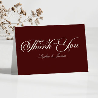Carte De Remerciements Elegant Vintage Ivory Dark Burgundy Wedding