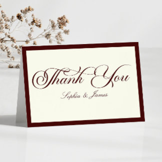 Carte De Remerciements Elegant Vintage Ivory Dark Burgundy Wedding
