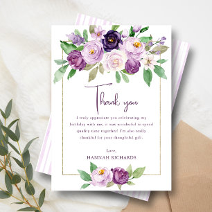 Carte De Remerciements Élégant violet Anniversaire floral violet