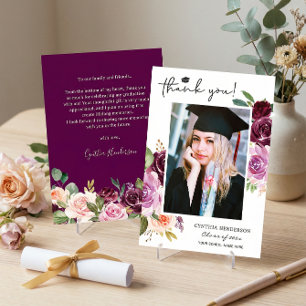 Carte De Remerciements Élégant violet bleu flou photo de graduation