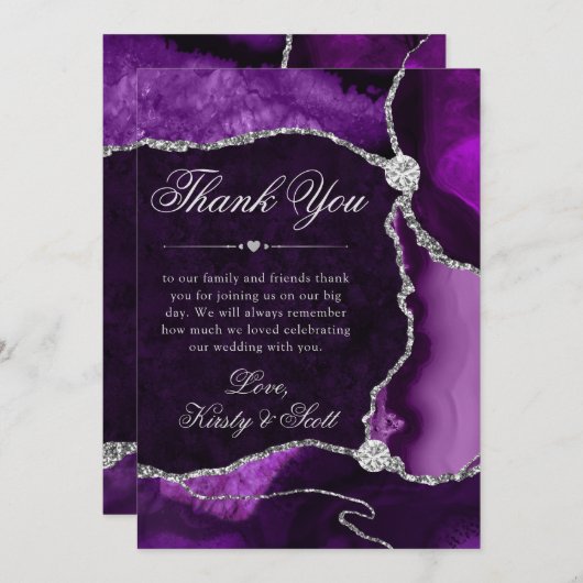 Carte De Remerciements Élégant violet et Parties scintillant argenté Mari (Devant / Derrière)