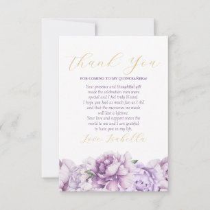 Carte De Remerciements Elégant violet floral photo Quinceañera