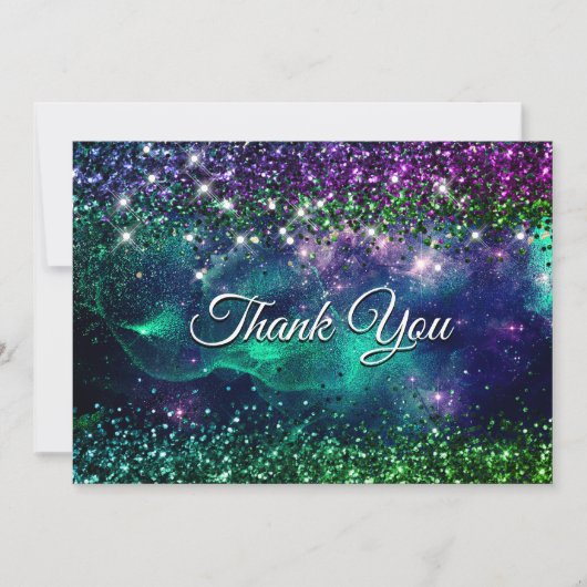 Carte De Remerciements Élégant violet foncé vert faux parties scintillant (Devant)
