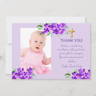 Carte De Remerciements Élégant violet Lilac Gold Cross Girl Baptism