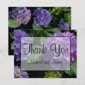 Carte De Remerciements Elégant violet magenta florales roses hydrangées (Devant / Derrière)