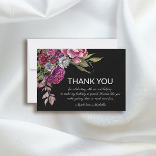 Carte De Remerciements Elégant violet rose rose floral noir Anniversaire