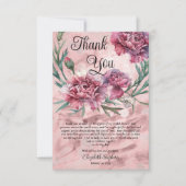 Carte De Remerciements Elegant Watercolor Pink Carnations Thank You (Devant)