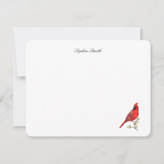 Carte De Remerciements Elegant watercolor Red Cardinal bird flat (Devant)