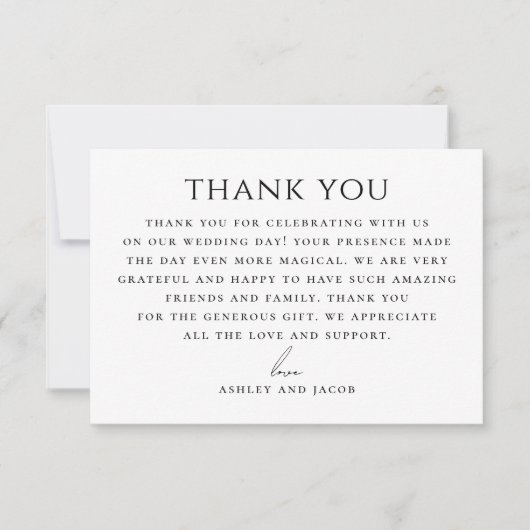 Carte De Remerciements Elegant Wedding | Black & White Minimalist Classic (Devant)