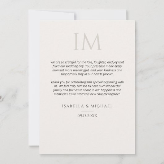 Carte De Remerciements Elegant Wedding Photo Card With Message (Dos)