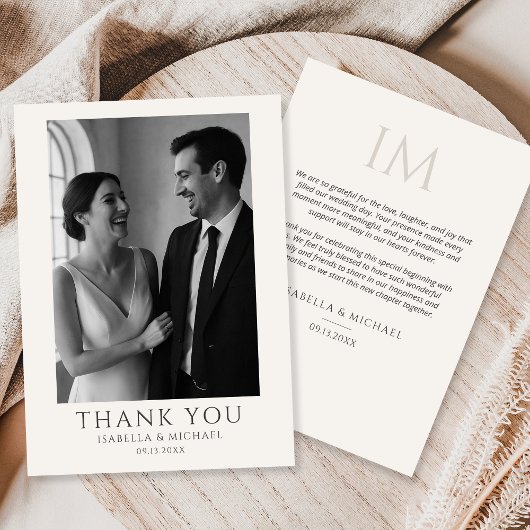 Carte De Remerciements Elegant Wedding Photo Card With Message