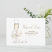 Carte De Remerciements Elegant White Bow Prosecco Bridal Shower Thank You (Debout devant)