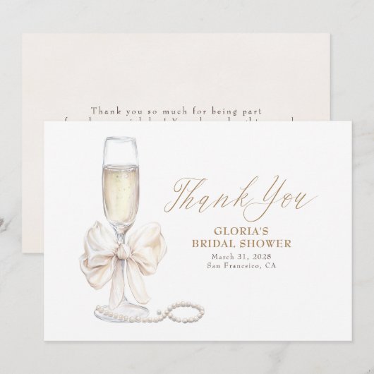 Carte De Remerciements Elegant White Bow Prosecco Bridal Shower Thank You (Devant / Derrière)