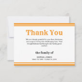 Carte De Remerciements Elegant White & Orange Lines Memorial (Devant)