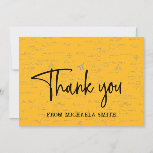 Carte De Remerciements Elegant Yellow Script Typography Math Graduation (Devant)