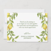 Carte De Remerciements Elégante aquarelle aux citrons (Dos)