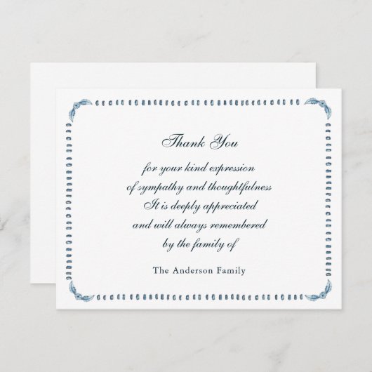 Carte De Remerciements Elégante aquarelle Bleu & blanc cadre (Devant / Derrière)