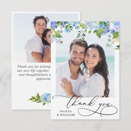 Carte De Remerciements Elégante aquarelle bleu Hydrangea 2 photo (Devant / Derrière)