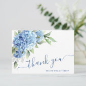 Carte De Remerciements Elégante aquarelle Bleu Hydrangée Fleurs Simple (Debout devant)