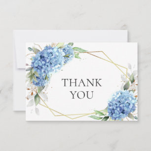 Carte De Remerciements Elégante aquarelle Bleu Hydrangée Fleurs Simple