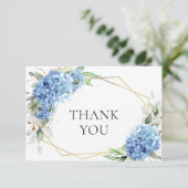 Carte De Remerciements Elégante aquarelle Bleu Hydrangée Fleurs Simple (Debout devant)