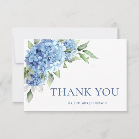 Carte De Remerciements Elégante aquarelle Bleu Hydrangée Fleurs Simple (Devant)