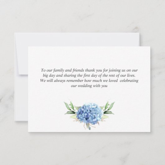 Carte De Remerciements Elégante aquarelle Bleu Hydrangée Fleurs Simple (Dos)