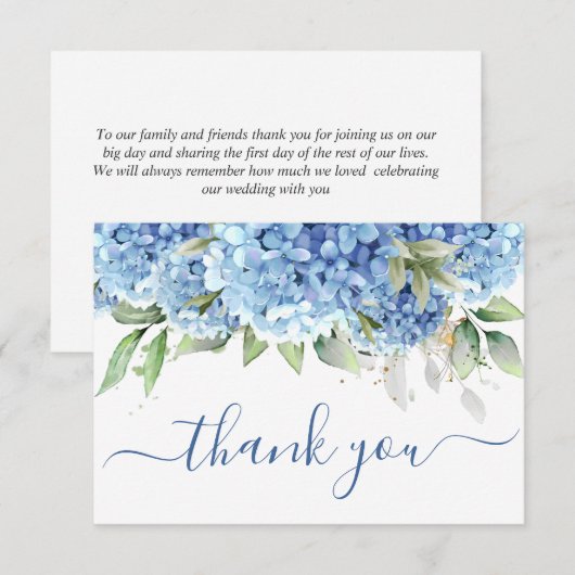 Carte De Remerciements Elégante aquarelle Bleu Hydrangée Fleurs Simple (Devant / Derrière)