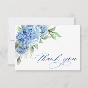 Carte De Remerciements Elégante aquarelle Bleu Hydrangée Fleurs Simple