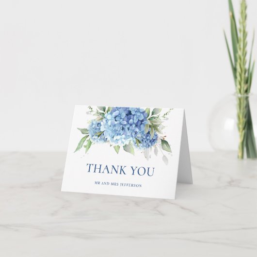 Carte De Remerciements Elégante aquarelle Bleu Hydrangée Fleurs Simple (Devant)