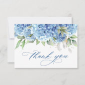 Carte De Remerciements Elégante aquarelle Bleu Hydrangée Fleurs Simple (Devant)