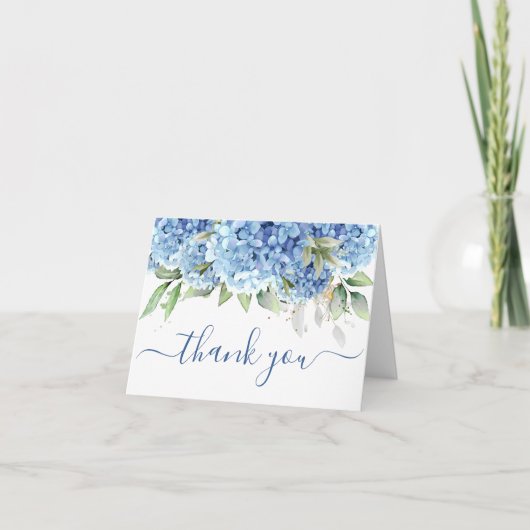 Carte De Remerciements Elégante aquarelle Bleu Hydrangée Fleurs Simple (Devant)