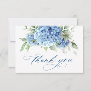Carte De Remerciements Elégante aquarelle Bleu Hydrangée Fleurs Simple