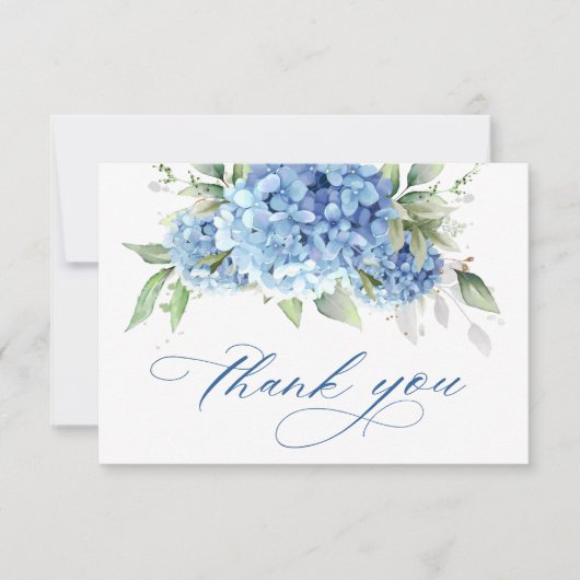 Carte De Remerciements Elégante aquarelle Bleu Hydrangée Fleurs Simple (Devant)