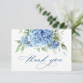 Carte De Remerciements Elégante aquarelle Bleu Hydrangée Fleurs Simple (Debout devant)