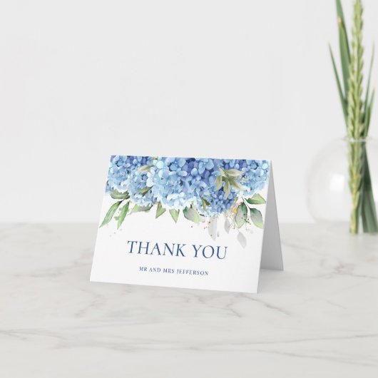 Carte De Remerciements Elégante aquarelle Bleu Hydrangée Fleurs Simple (Devant)