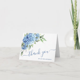 Carte De Remerciements Elégante aquarelle Bleu Hydrangée Fleurs Simple