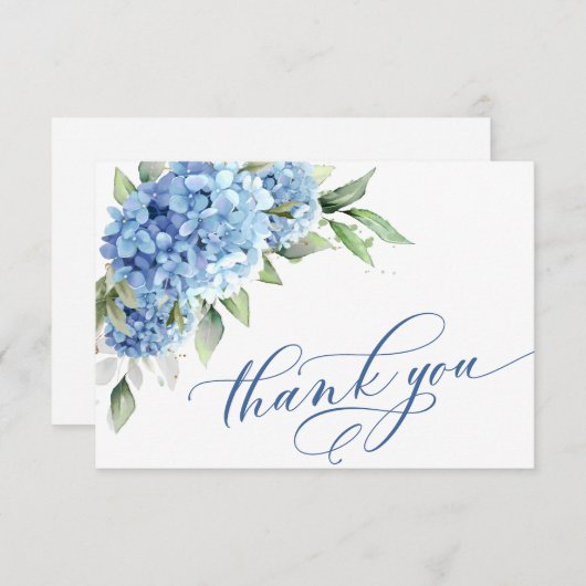 Carte De Remerciements Elégante aquarelle Bleu Hydrangée Fleurs Simple (Devant / Derrière)