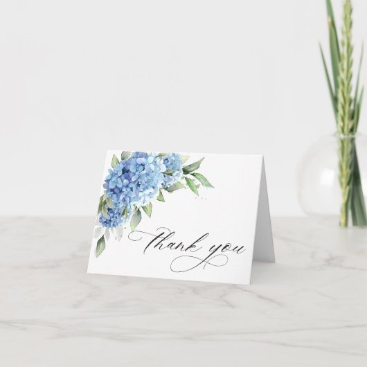Carte De Remerciements Elégante aquarelle Bleu Hydrangée Fleurs Simple (Devant)