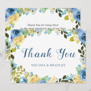 Carte De Remerciements Elégante aquarelle bleu rose jaune jardin mariage