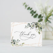 Carte De Remerciements Elégante aquarelle Eucalyptus Vert Or (Debout devant)