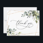 Carte De Remerciements Elégante aquarelle Eucalyptus Vert Or<br><div class="desc">Conçu pour s'harmoniser avec notre collection Boho Greenery Gold mariage,  ce Carte de remerciements plat personnalisable propose des feuilles de verdure à l'aquarelle mélangée avec une police serif en noir pour un message optionnel sur le dos. Éléments correspondants disponibles.</div>