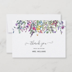 Carte De Remerciements Elégante aquarelle Fleur sauvage Fête des mariées
