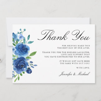 Carte De Remerciements Elégante aquarelle fleurs bleues